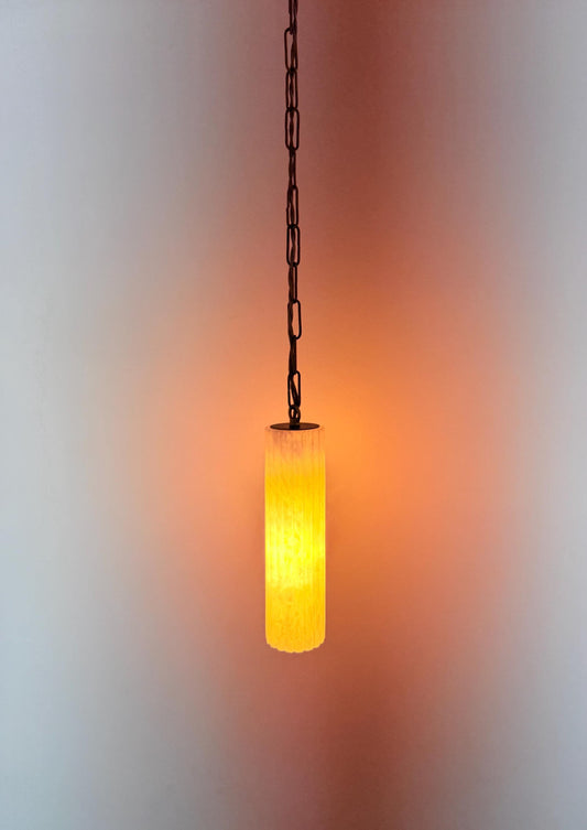 Handmade Fluted Alabaster Pendant Light – Solid Brass Chain Ceiling Fixture - optimized image