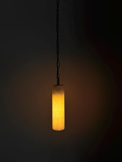Handmade Fluted Alabaster Pendant Light – Solid Brass Chain Ceiling Fixture - optimized image