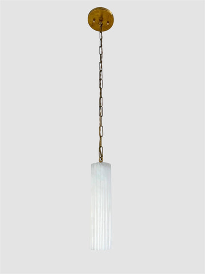 Handmade Fluted Alabaster Pendant Light – Solid Brass Chain Ceiling Fixture - optimized image