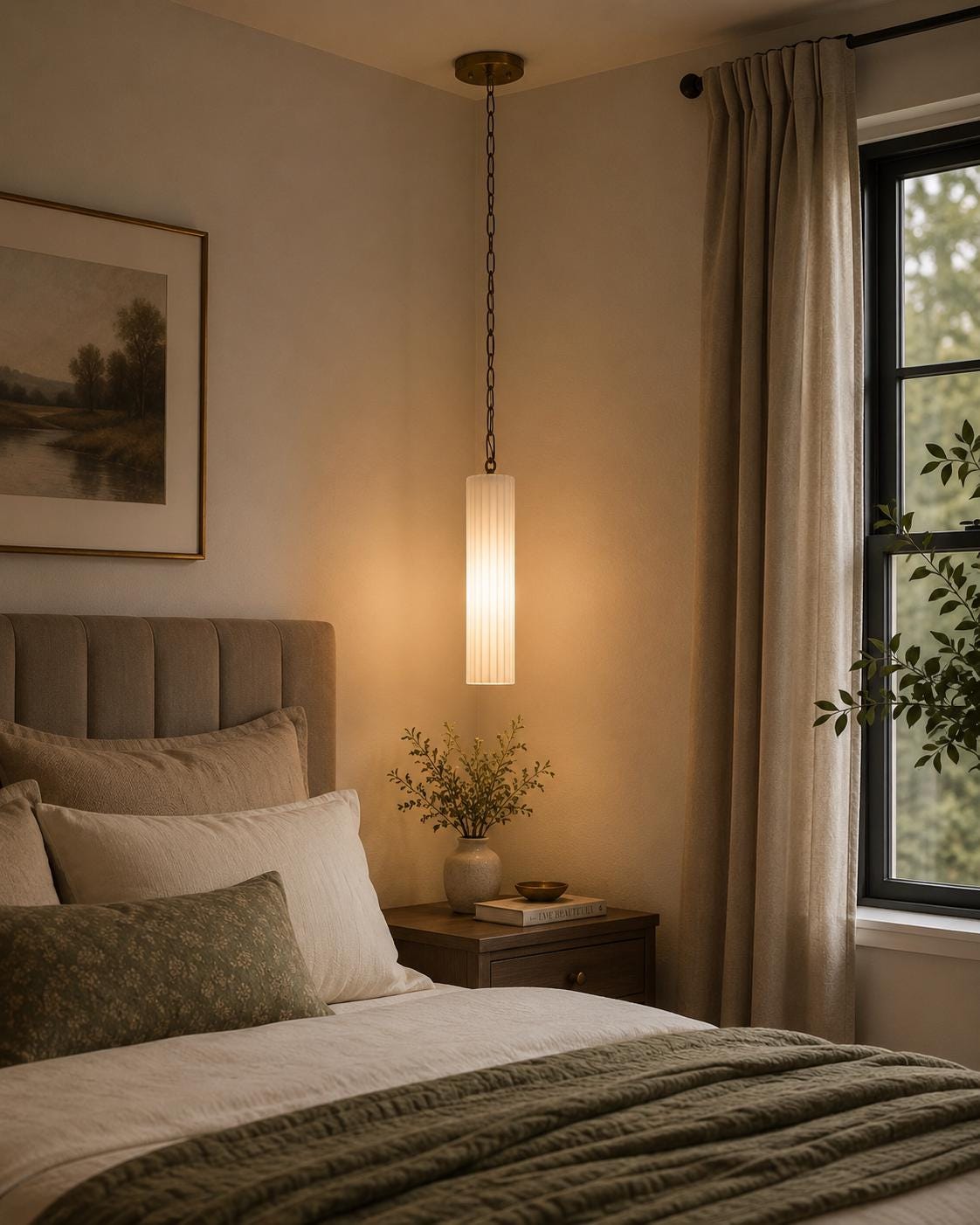 Handmade Fluted Alabaster Pendant Light – Solid Brass Chain Ceiling Fixture - optimized image