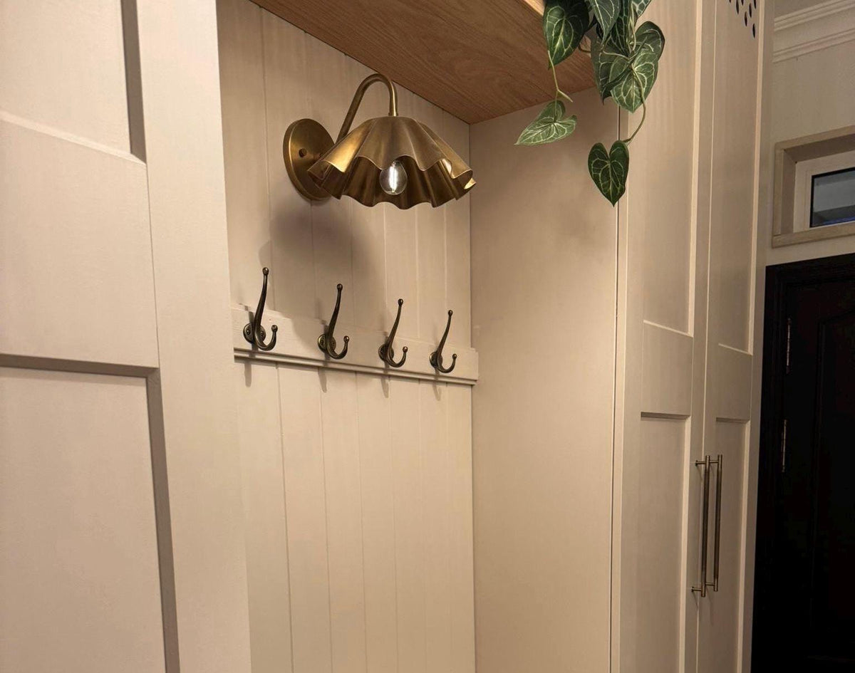 Handmade Scalloped Brass Wall Sconce | Fluted Shade Wall Light