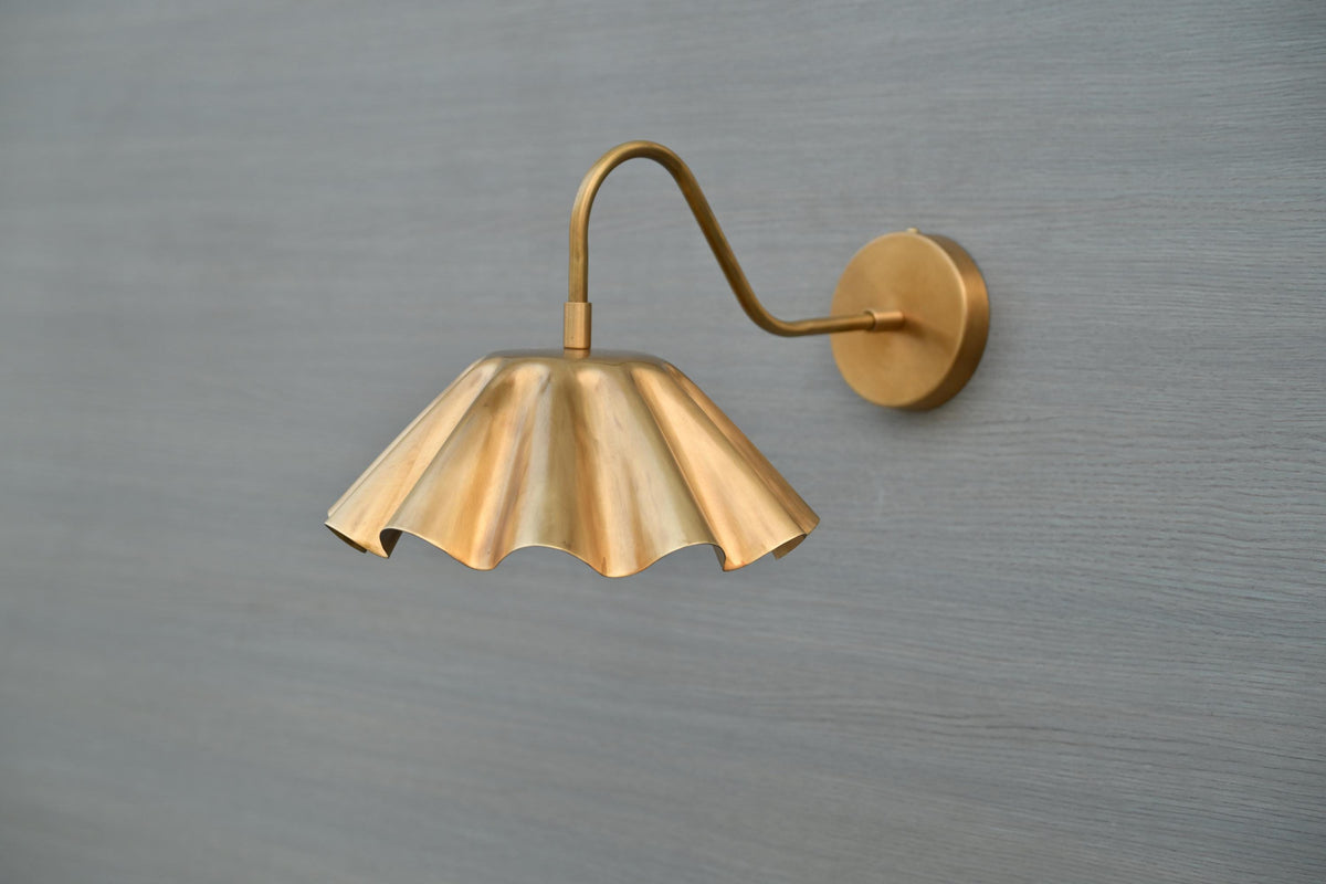 Handmade Scalloped Brass Wall Sconce | Fluted Shade Wall Light