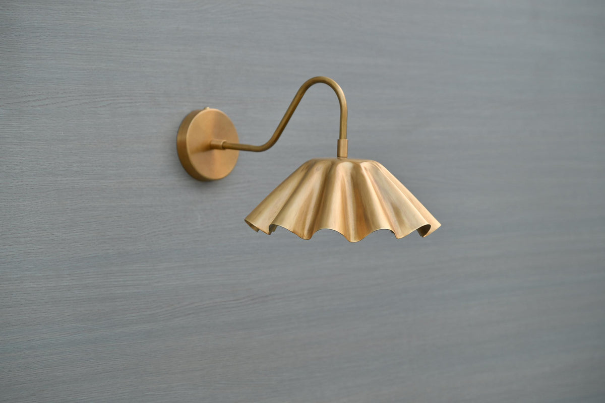 Handmade Scalloped Brass Wall Sconce | Fluted Shade Wall Light