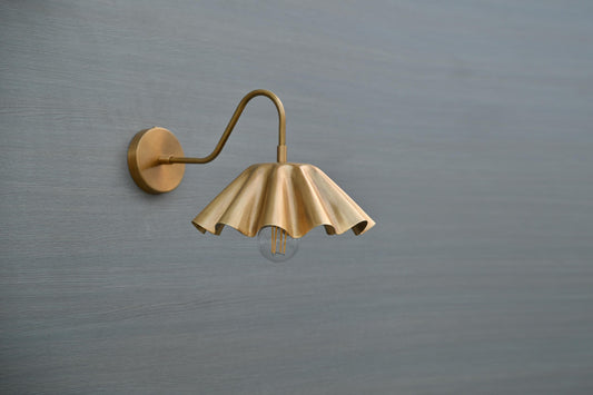 Handmade Scalloped Brass Wall Sconce With Fluted Shade | Frost Lights