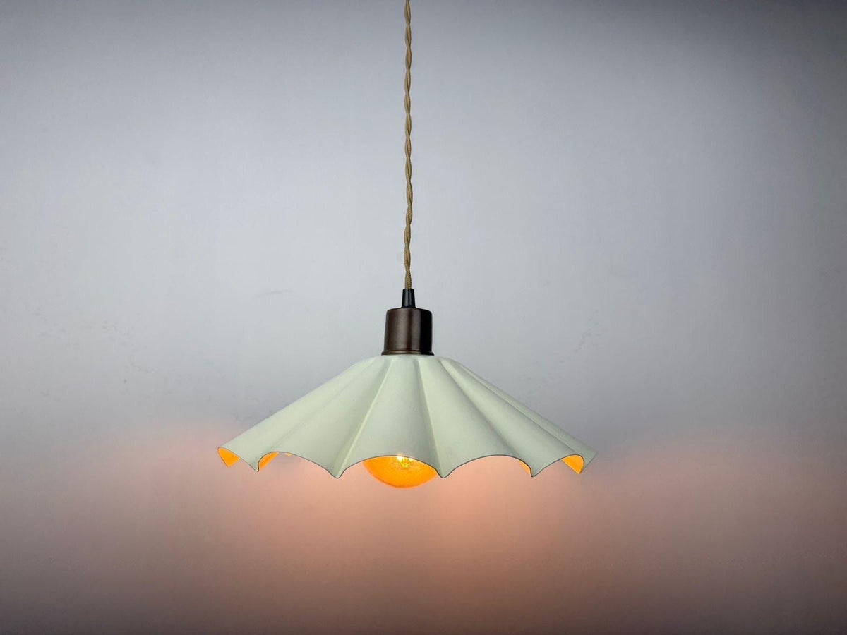 Handmade Scalloped Pendant Light – Modern Pleated Hanging Ivory Lamp - optimized image