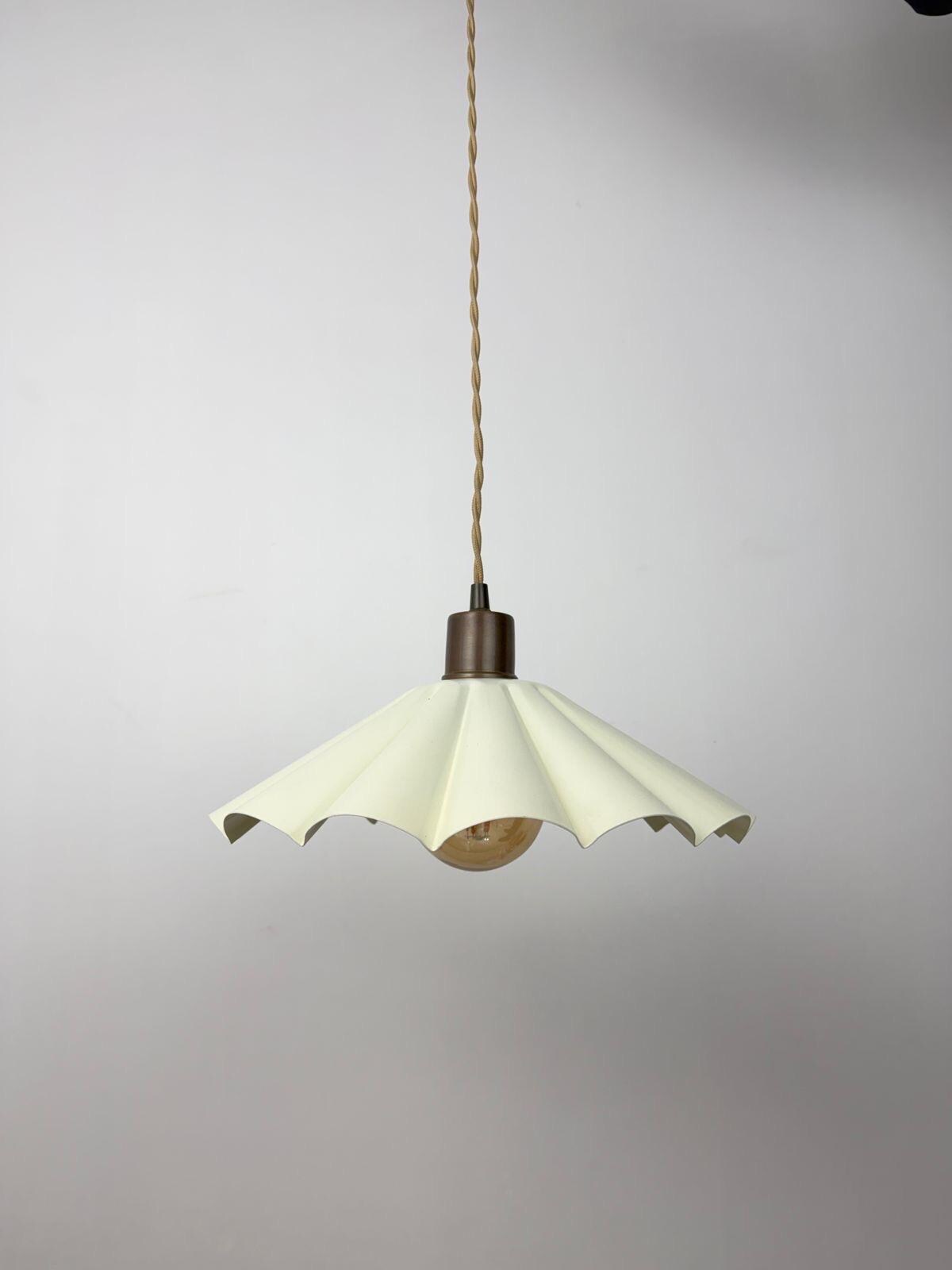 Handmade Scalloped Pendant Light – Modern Pleated Hanging Ivory Lamp - optimized image