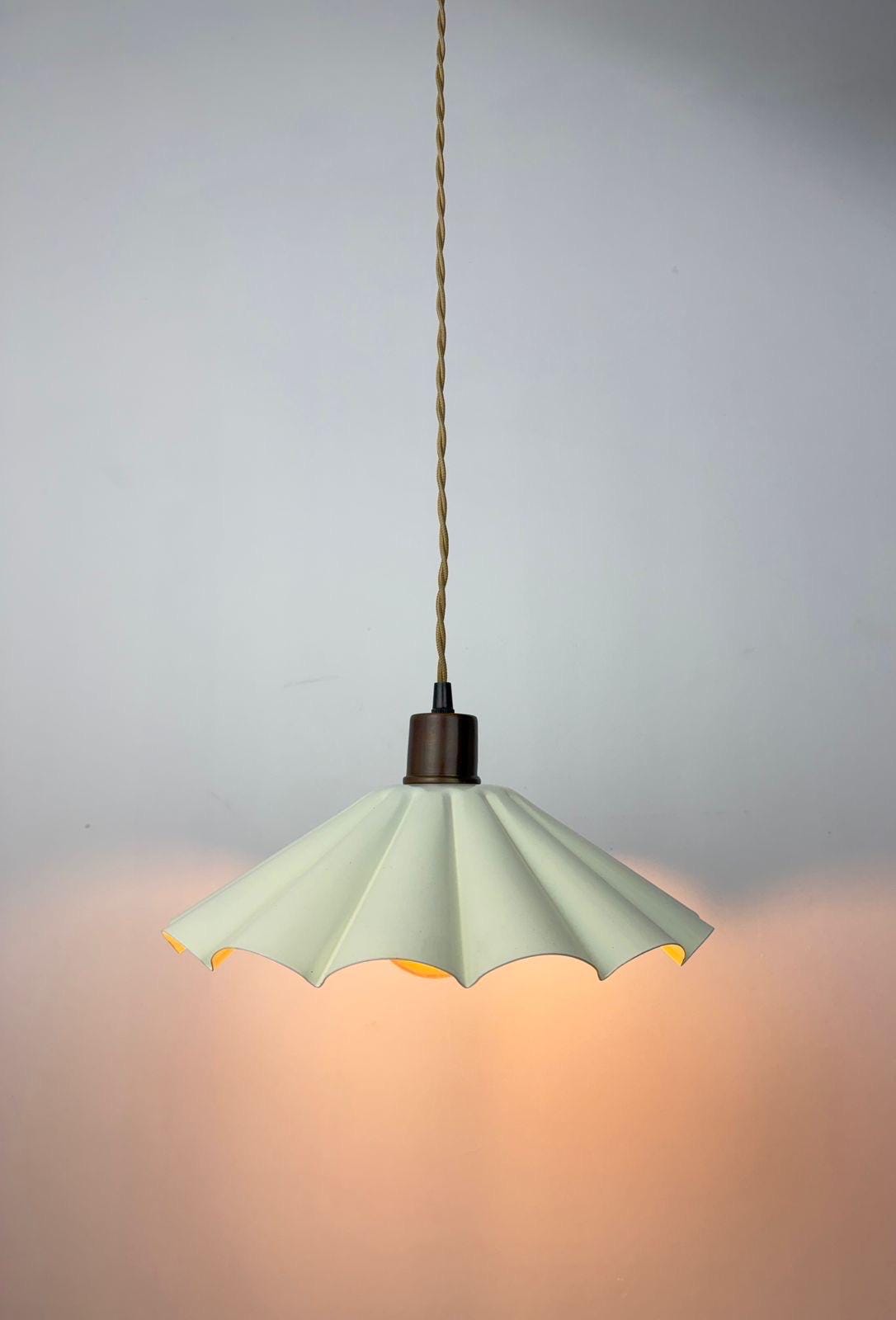 Handmade Scalloped Pendant Light – Modern Pleated Hanging Ivory Lamp - optimized image