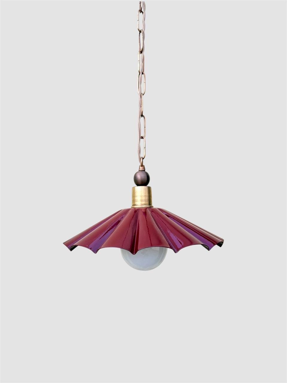 Handmade Scalloped Pendant Light – Modern Pleated Hanging Wine Lamp - optimized image