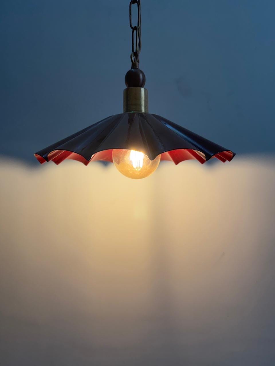 Handmade Scalloped Pendant Light – Modern Pleated Hanging Wine Lamp - optimized image