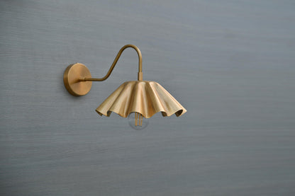 Handmade Scalloped Brass Wall Sconce With Fluted Shade | Frost Lights
