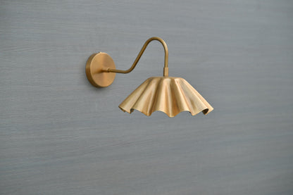 Handmade Scalloped Brass Wall Sconce | Fluted Shade Wall Light