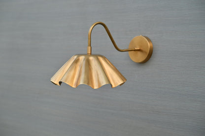 Handmade Scalloped Brass Wall Sconce | Fluted Shade Wall Light