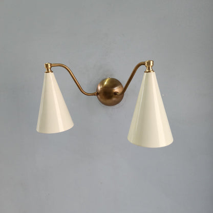 Mid Century Brass Wall Lamp With Dual Cone Design | Frost Lights