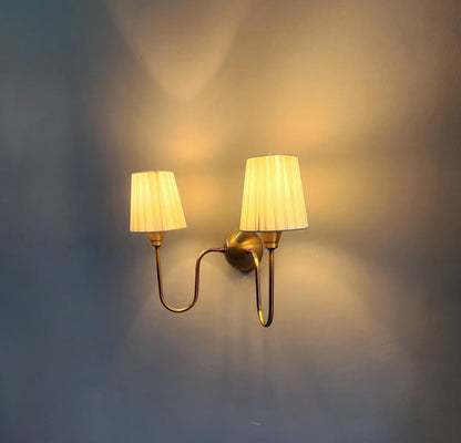 Minimalist Brass Wall Sconce with Silk Cotton Lampshade – Handcrafted Wall Lamp - optimized image