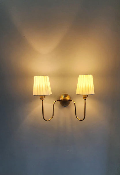 Minimalist Brass Wall Sconce with Silk Cotton Lampshade – Handcrafted Wall Lamp - optimized image