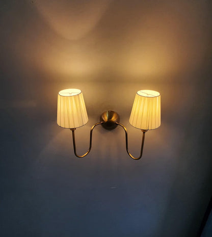 Minimalist Brass Wall Sconce with Silk Cotton Lampshade – Handcrafted Wall Lamp - optimized image
