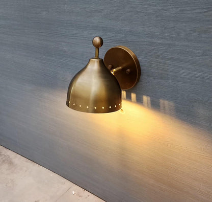 Rustic Industrial Wall Light with Pivot Brass - Vintage Single Shade Sconce - optimized image