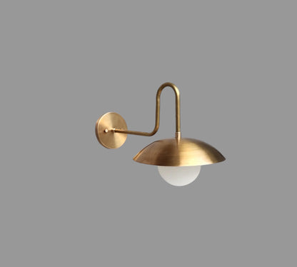 Gooseneck Brass Wall Sconce with Opal Glass Globe | Handmade Mid-Century Wall Light