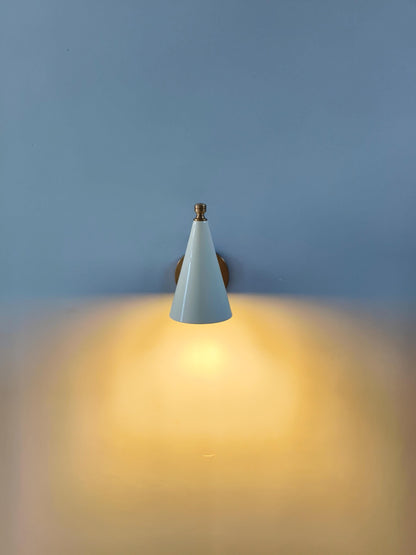 Handmade Brass Wall Sconce: Ivory Cone Shade, Wall Lamp - optimized image