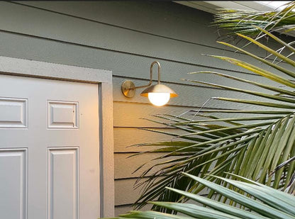 Gooseneck Brass Wall Sconce with Opal Glass Globe | Handmade Mid-Century Wall Light