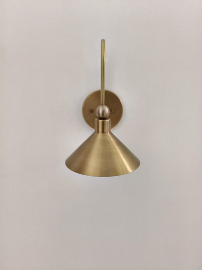 Handcrafted Brass Wall Light With Cone Shade | Frost Lights