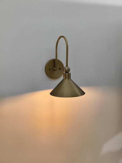 Handcrafted Brass Wall Light With Cone Shade | Frost Lights