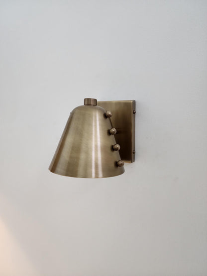 Handcrafted Brass Cone Wall Sconce | Mid-Century Rivet Wall Lamp | Modern Brass Wall Light