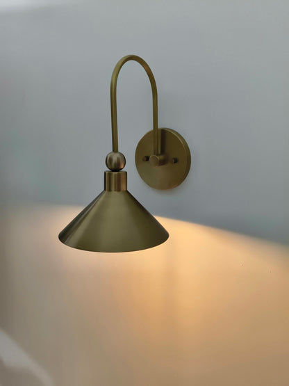 Handcrafted Brass Wall Light With Cone Shade | Frost Lights