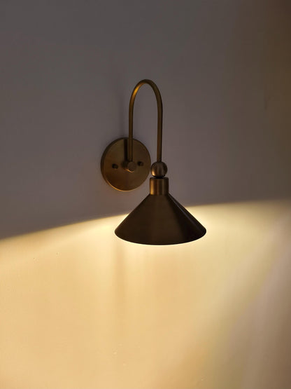 Handcrafted Brass Wall Light With Cone Shade | Frost Lights