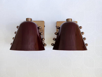 Handcrafted Brass Cone Wall Sconce Pair with Wine Shade | Frost Lights