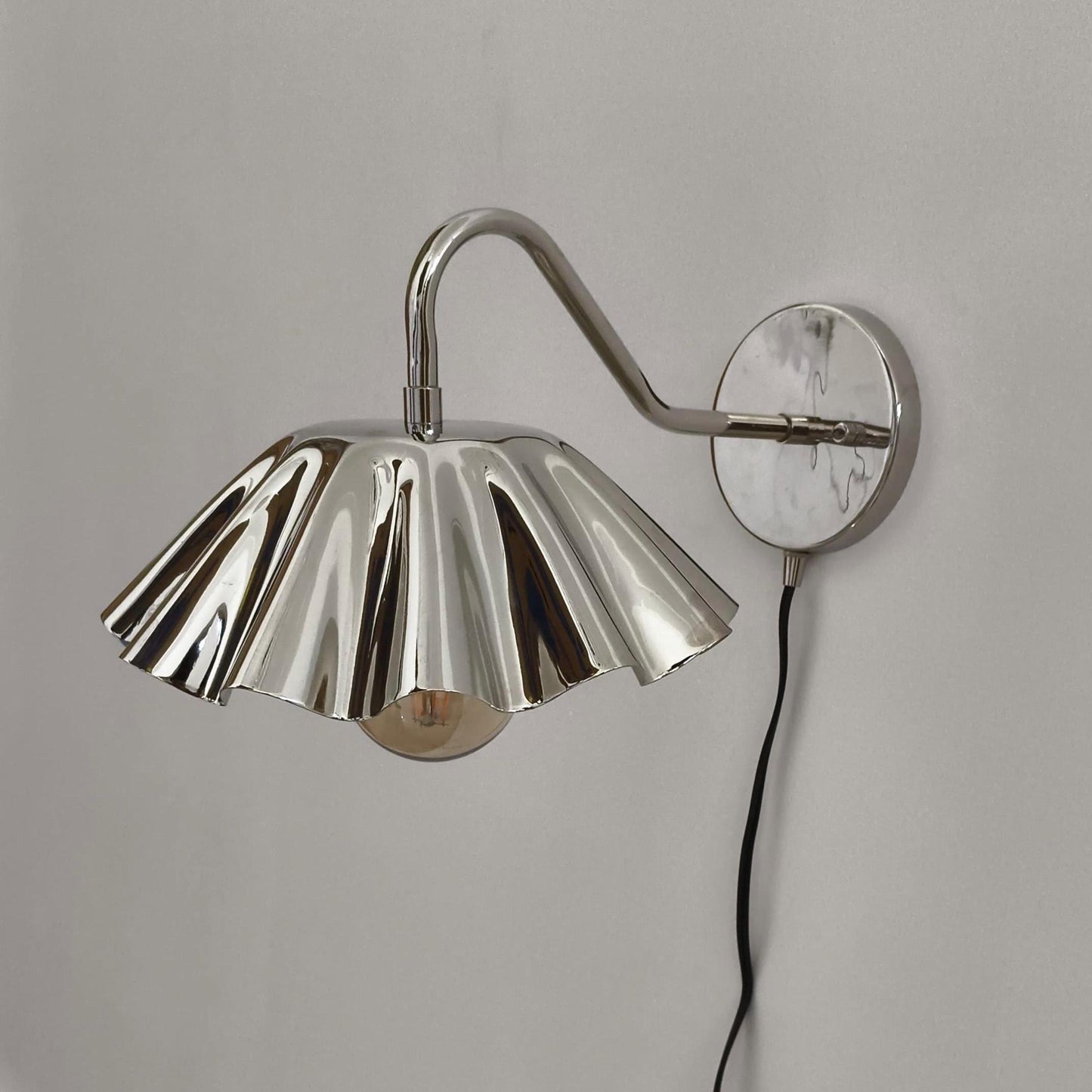 Handcrafted Brass Wall Sconce with Fluted Umbrella Shade – Vintage-Inspired Hardwired Light