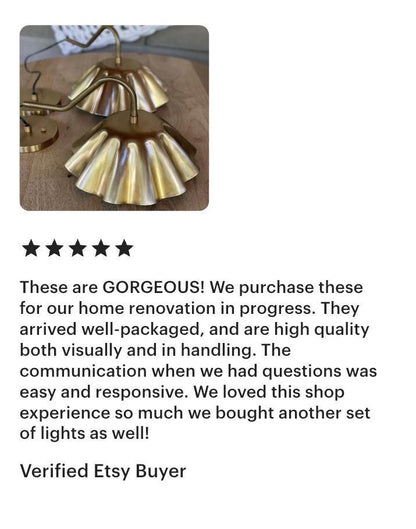 Handmade Scalloped Brass Wall Sconce | Fluted Shade Wall Light
