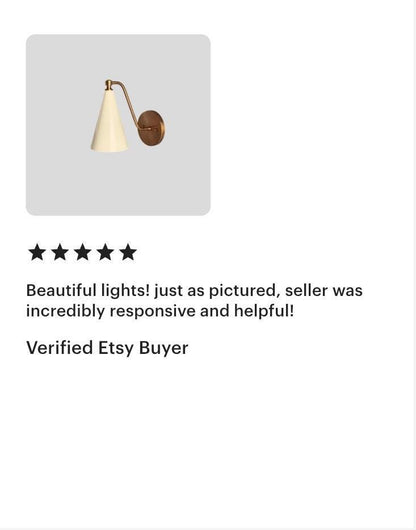 Handmade Brass Wall Sconce: Ivory Cone Shade, Wall Lamp - optimized image