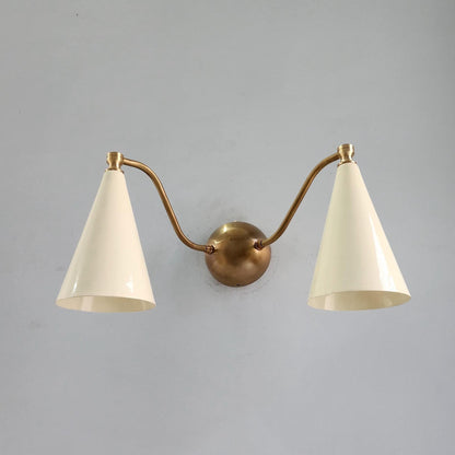 Double Cone Brass Wall Sconce With Ivory Shades | Frost Lights