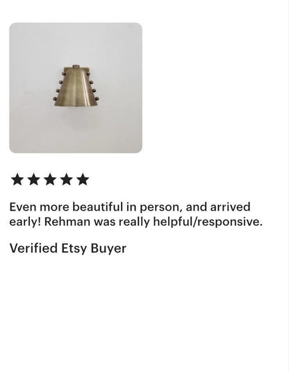 Handcrafted Brass Cone Wall Sconce | Mid-Century Rivet Wall Lamp | Modern Brass Wall Light
