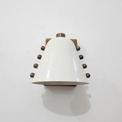 Ivory Cone Brass Wall Sconce with Rivet Detailing – Handcrafted Mid-Century Modern Wall Lamp - optimized image