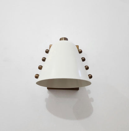 Ivory Cone Brass Wall Sconce with Rivet Detailing – Handcrafted Mid-Century Modern Wall Lamp - optimized image