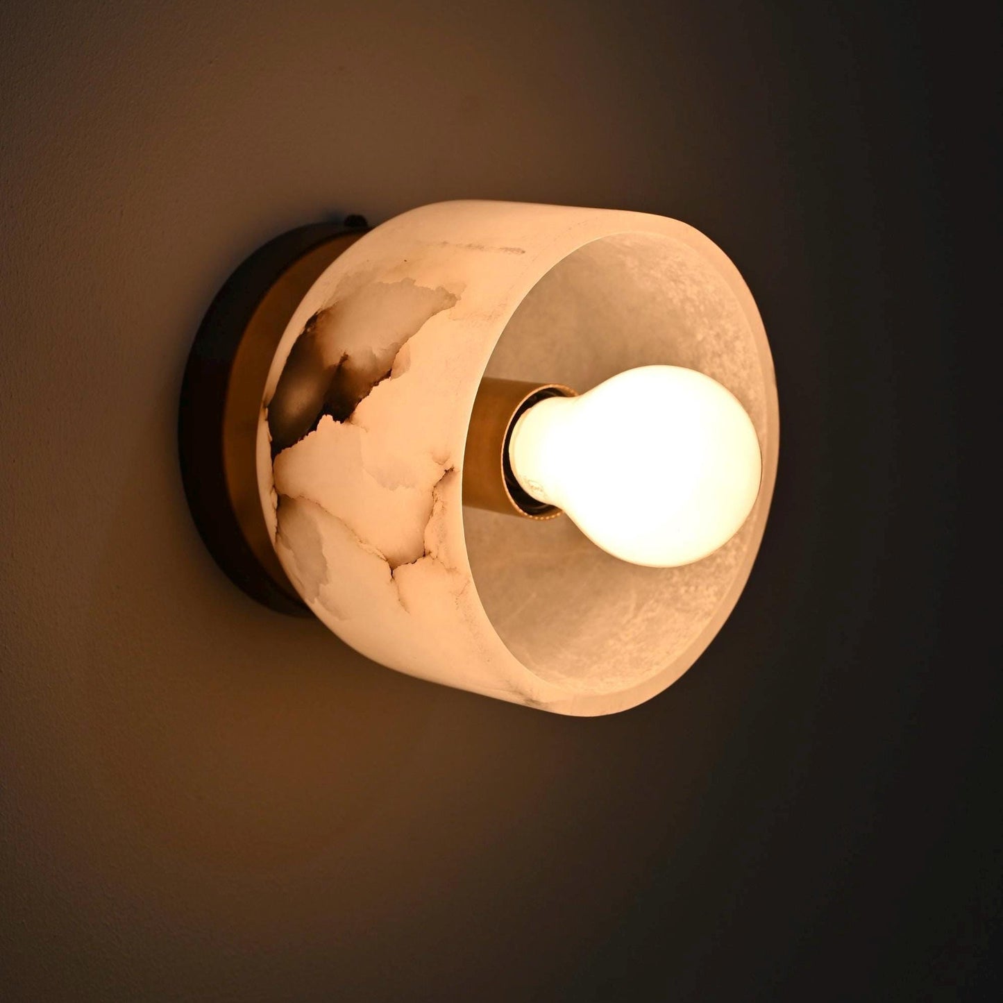 Genuine Alabaster Wall Sconce – Ambient Light Fixture, Metal Base