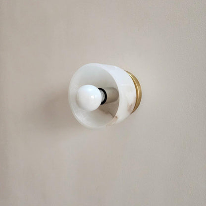 Handcrafted Genuine Alabaster Wall Sconce | Modern Brass Stone Wall Light