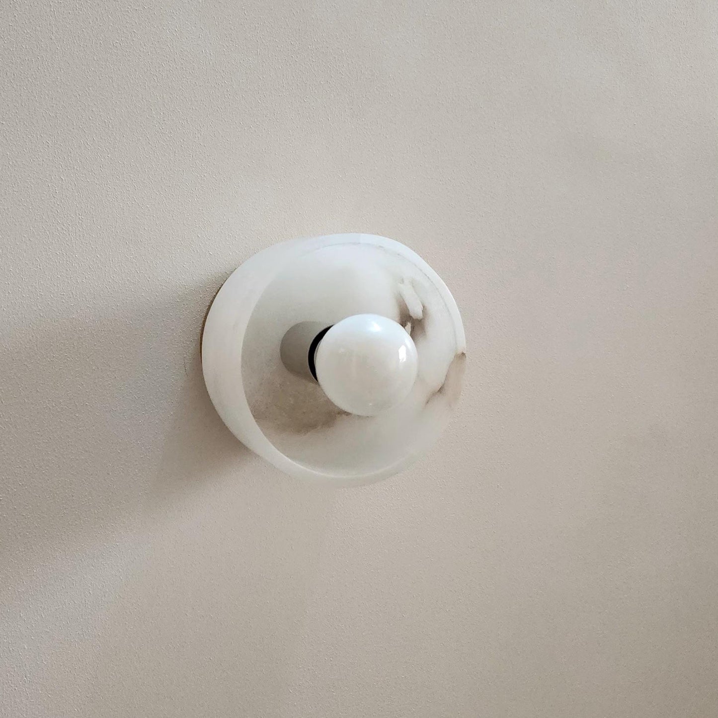 Genuine Alabaster Wall Sconce – Ambient Light Fixture, Metal Base