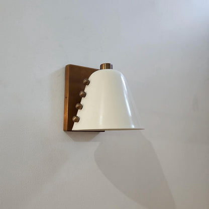 Ivory Cone Brass Wall Sconce with Rivet Detailing – Handcrafted Mid-Century Modern Wall Lamp - optimized image