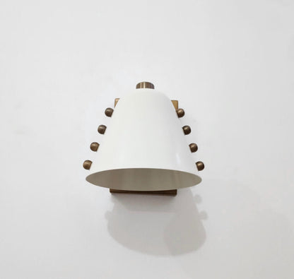 Ivory Cone Brass Wall Sconce with Rivet Detailing – Handcrafted Mid-Century Modern Wall Lamp - optimized image