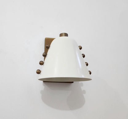 Ivory Cone Brass Wall Sconce with Rivet Detailing – Handcrafted Mid-Century Modern Wall Lamp - optimized image