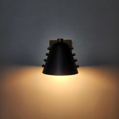 Handmade Brass Wall Sconce with Black Cone Shade | Mid-Century Wall Light