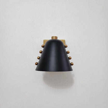 Handmade Brass Wall Sconce with Black Cone Shade | Mid-Century Wall Light