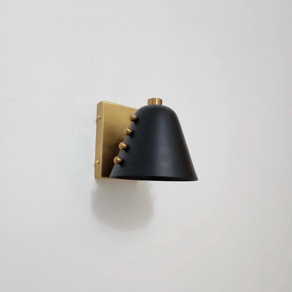 Handmade Brass Wall Sconce with Black Cone Shade | Mid-Century Wall Light