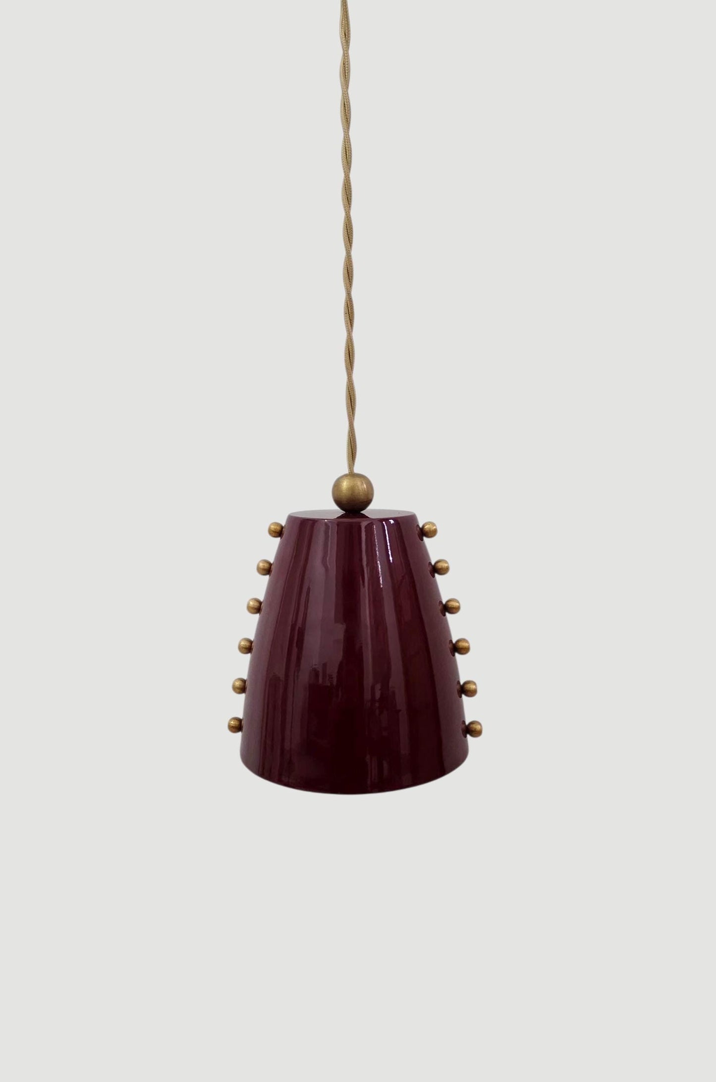 Handmade Brass Cone Pendant Light – Rivet Detail, Modern Ceiling Fixture
