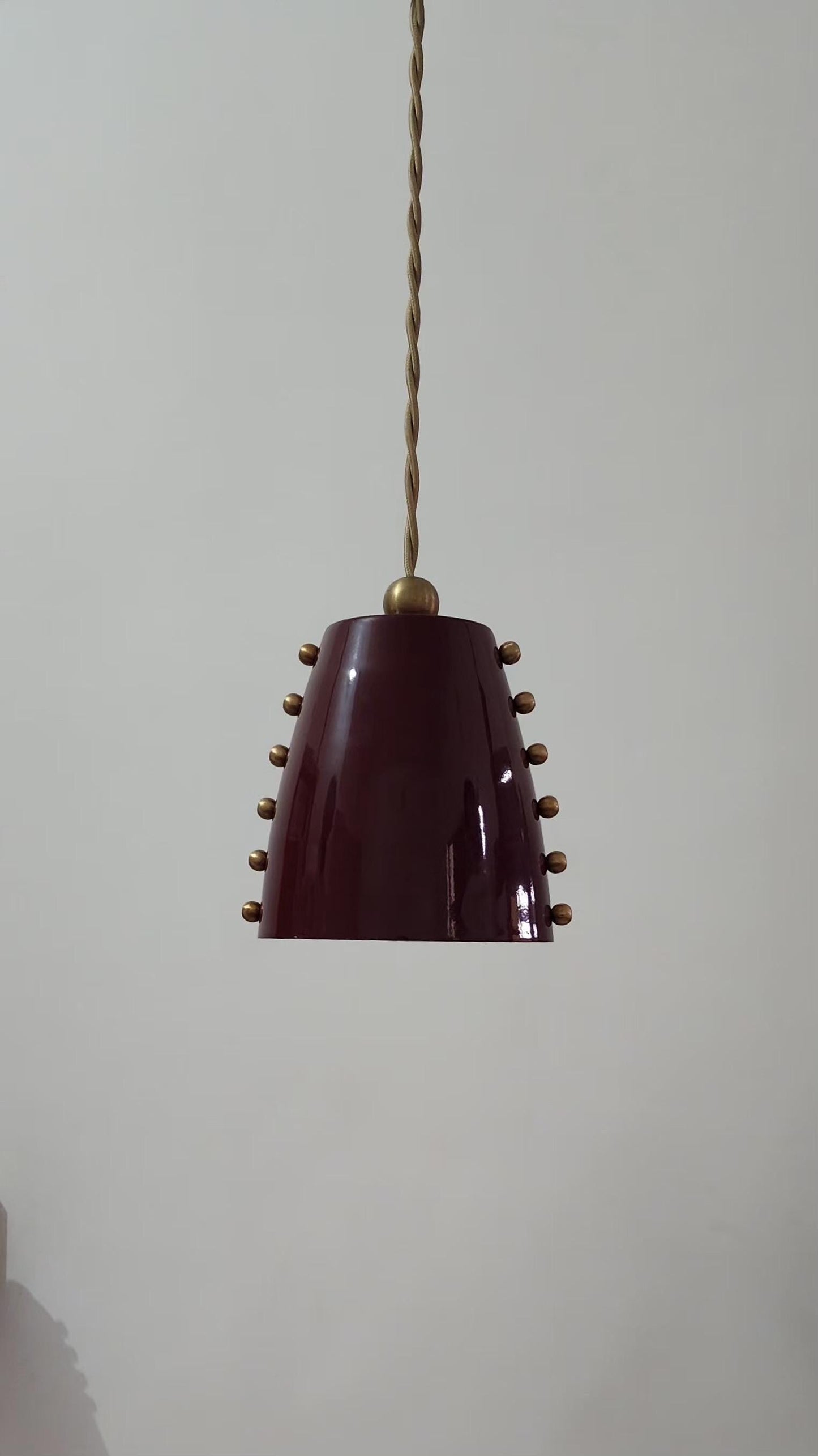 Handmade Brass Cone Pendant Light – Rivet Detail, Modern Ceiling Fixture
