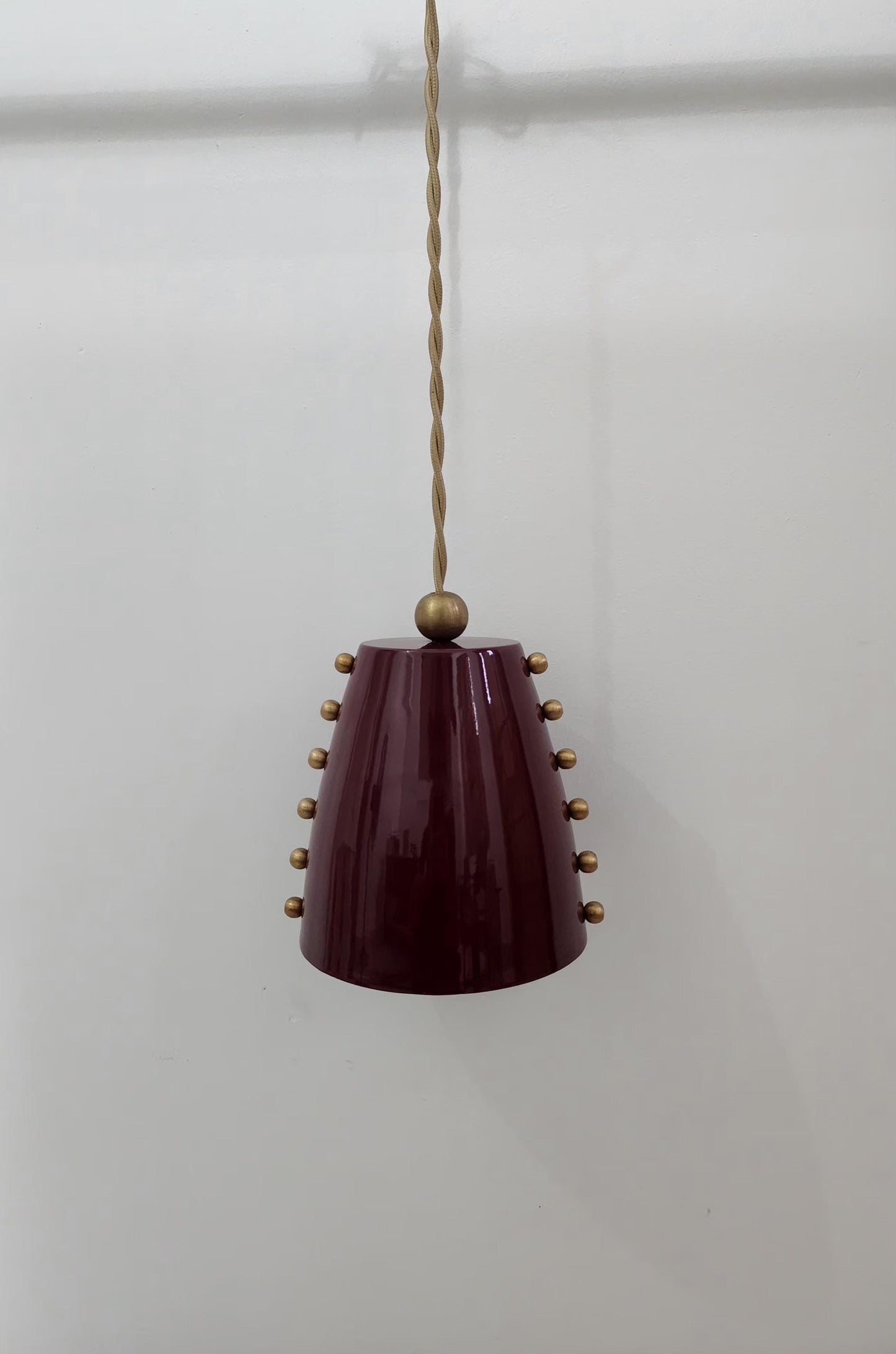 Handmade Brass Cone Pendant Light – Rivet Detail, Modern Ceiling Fixture