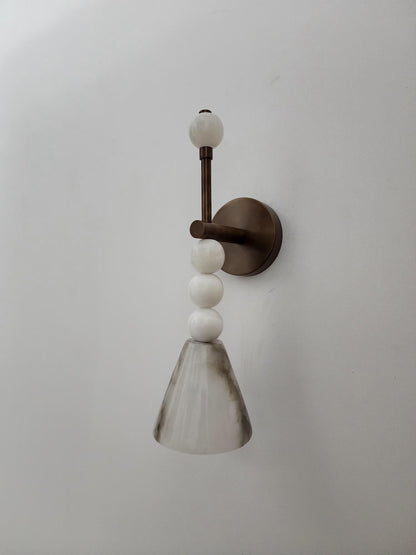 Handmade Alabaster Brass Wall Sconce Cone Shade | Frost Lights
